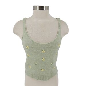 MNG Mango Sweater Tank Green Floral Embroidered Y2K Knit Shirt Medium
